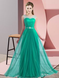 Turquoise Sleeveless Chiffon Lace Up Court Dresses for Sweet 16 for Wedding Party
