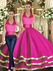 Ruffled Layers 15 Quinceanera Dress Fuchsia Lace Up Sleeveless Floor Length
