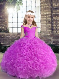 Charming Lilac Straps Neckline Beading and Ruching Little Girls Pageant Dress Sleeveless Lace Up