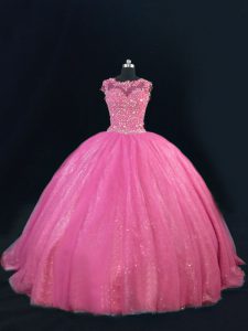 Tulle Sleeveless Floor Length Sweet 16 Dress and Beading and Lace and Sequins