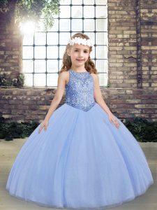 Scoop Sleeveless Tulle Little Girls Pageant Dress Beading Lace Up