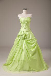 Spectacular Sweetheart Sleeveless Organza Sweet 16 Dresses Beading and Hand Made Flower Lace Up