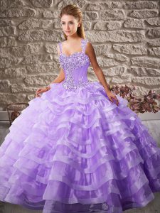 Excellent Sleeveless Court Train Lace Up Beading and Ruffled Layers Ball Gown Prom Dress