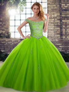 Customized Ball Gowns Tulle Off The Shoulder Sleeveless Beading Floor Length Lace Up 15th Birthday Dress