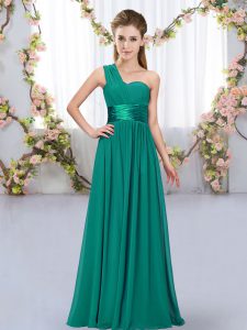 Peacock Green Sleeveless Floor Length Belt Lace Up Quinceanera Court of Honor Dress