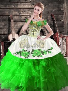 Ball Gowns Sweet 16 Quinceanera Dress Green Off The Shoulder Organza Sleeveless Floor Length Lace Up