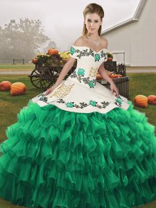 Extravagant Floor Length Turquoise 15th Birthday Dress Organza Sleeveless Embroidery and Ruffled Layers