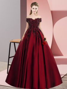 Great Floor Length Wine Red Sweet 16 Dresses Off The Shoulder Sleeveless Zipper