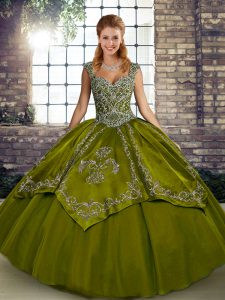 Olive Green Sleeveless Tulle Lace Up Sweet 16 Quinceanera Dress for Military Ball and Sweet 16 and Quinceanera