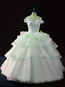 New Arrival Apple Green Sleeveless Organza Brush Train Lace Up 15th Birthday Dress