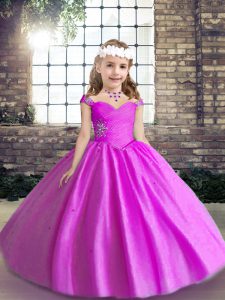 Lilac Lace Up Straps Beading Little Girls Pageant Dress Tulle Sleeveless
