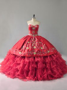 Unique Sweetheart Sleeveless Lace Up Vestidos de Quinceanera Red Organza