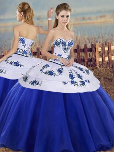 Royal Blue Ball Gown Prom Dress Military Ball and Sweet 16 and Quinceanera with Embroidery Sweetheart Sleeveless Lace Up