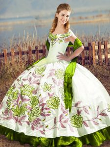 Olive Green Sleeveless Floor Length Embroidery Lace Up Quinceanera Dresses