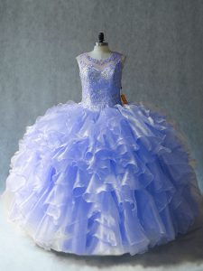 Comfortable Lavender Sleeveless Organza Lace Up 15th Birthday Dress for Sweet 16 and Quinceanera