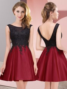 Vintage Wine Red Zipper Quinceanera Court of Honor Dress Lace Sleeveless Mini Length
