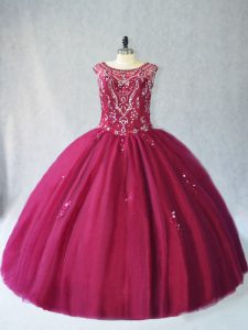 Enchanting Floor Length Ball Gowns Sleeveless Burgundy Quinceanera Gowns Lace Up