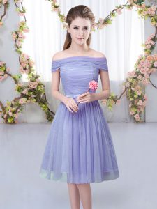 Romantic Tulle Short Sleeves Knee Length Quinceanera Court of Honor Dress and Belt