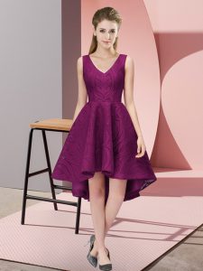 Romantic High Low Zipper Court Dresses for Sweet 16 Dark Purple for Wedding Party with Lace