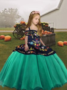 Attractive Sleeveless Lace Up Floor Length Embroidery Little Girls Pageant Dress Wholesale
