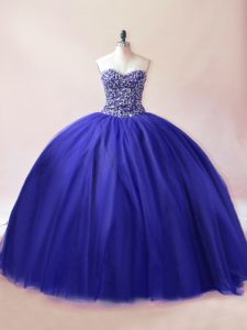 Ball Gowns Vestidos de Quinceanera Royal Blue Sweetheart Tulle Sleeveless Floor Length Lace Up