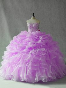 Gorgeous Lilac Sleeveless Brush Train Beading and Ruffles and Pick Ups Quinceanera Dress