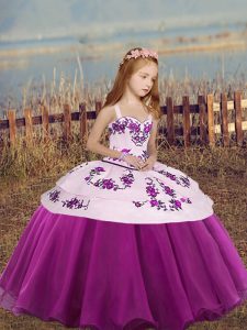 Enchanting Fuchsia Sleeveless Organza Lace Up Pageant Gowns For Girls for Party and Wedding Party