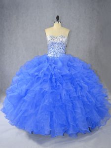 Suitable Blue Quinceanera Gowns Sweet 16 and Quinceanera with Beading and Ruffles Sweetheart Sleeveless Lace Up