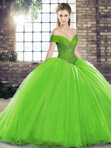 Lace Up Quinceanera Dress for Military Ball and Sweet 16 and Quinceanera with Beading Brush Train