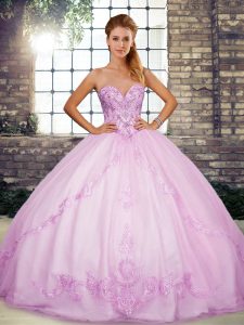 Custom Made Lilac Lace Up Quinceanera Gowns Beading and Embroidery Sleeveless Floor Length
