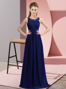 Navy Blue Scoop Zipper Beading and Appliques Quinceanera Court Dresses Sleeveless