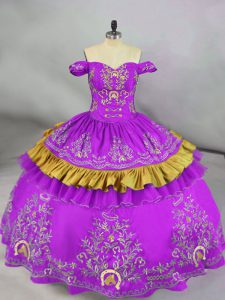 Embroidery Sweet 16 Dresses Purple Lace Up Sleeveless Floor Length