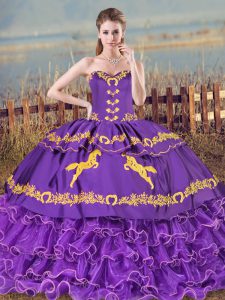 Vintage Purple Sleeveless Embroidery and Ruffled Layers Ball Gown Prom Dress