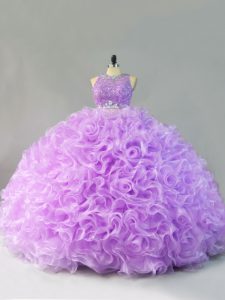 Trendy Lavender Sleeveless Fabric With Rolling Flowers Zipper Sweet 16 Quinceanera Dress for Sweet 16 and Quinceanera