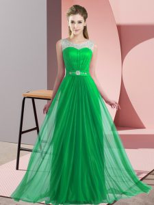 Dazzling Scoop Sleeveless Lace Up Dama Dress Green Chiffon