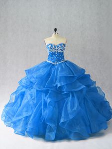Smart Blue Sweetheart Lace Up Beading and Ruffles 15 Quinceanera Dress Sleeveless