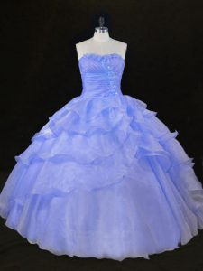 Designer Sweetheart Sleeveless Lace Up Quinceanera Gowns Lavender Organza