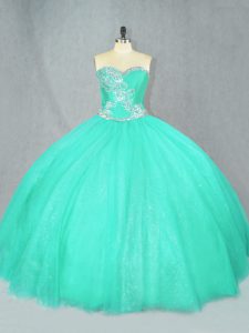 Suitable Turquoise Sweetheart Lace Up Beading 15th Birthday Dress Sleeveless