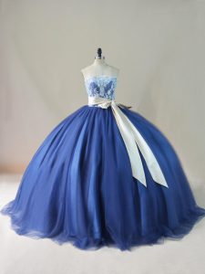 Sleeveless Brush Train Lace Up Appliques and Sashes ribbons and Bowknot Vestidos de Quinceanera