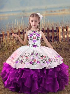 Scoop Sleeveless Organza Child Pageant Dress Embroidery and Ruffles Lace Up