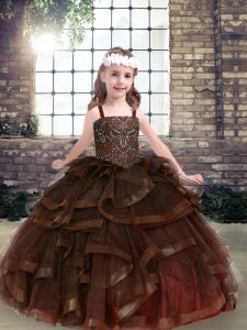 Amazing Sleeveless Lace Up Floor Length Beading and Ruffles Little Girls Pageant Dress