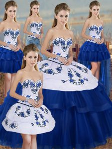 Beauteous Floor Length Royal Blue Sweet 16 Quinceanera Dress Tulle Sleeveless Embroidery and Bowknot
