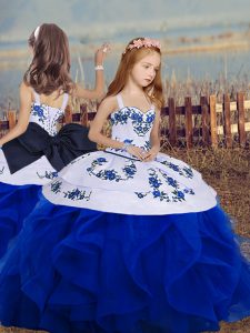 Cute Ball Gowns Little Girls Pageant Dress Royal Blue Straps Sleeveless Floor Length Lace Up