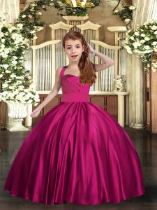 Excellent Fuchsia Ball Gowns Ruching Pageant Dress for Womens Lace Up Satin Sleeveless Floor Length