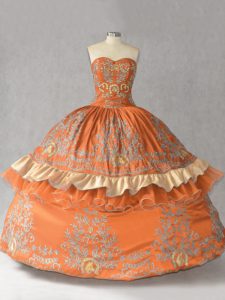 Fantastic Orange Sweetheart Lace Up Embroidery Quinceanera Gowns Sleeveless