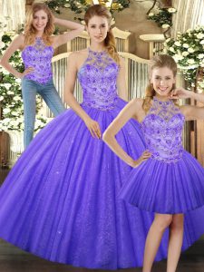 New Arrival Beading Quinceanera Dresses Lavender Lace Up Sleeveless Floor Length