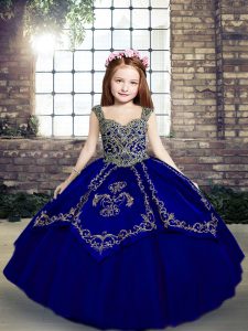 Royal Blue Sleeveless Floor Length Beading and Embroidery Lace Up Pageant Dress Wholesale