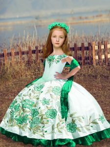 Excellent White Sleeveless Floor Length Embroidery Lace Up Kids Formal Wear