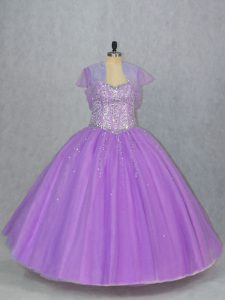 High Class Sweetheart Sleeveless Tulle Ball Gown Prom Dress Beading Lace Up