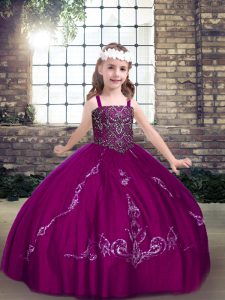 Perfect Floor Length Fuchsia Pageant Dress Toddler Straps Sleeveless Lace Up